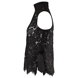 Ganni-Ganni Ribbon-trimmed Corded Lace Sleeveless Top in Black Cotton-Black