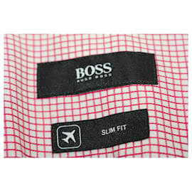 Hugo Boss-Camisa de negócios xadrez vermelha e branca-Vermelho