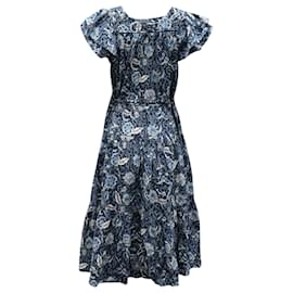 Ulla Johnson-Ulla Johnson Zuma Paisley Tiered Dress in Blue Cotton-Blue