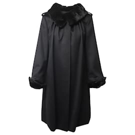 Fendi-Fendi Weasel Fur Trimmed Coat in Black Cupro-Black