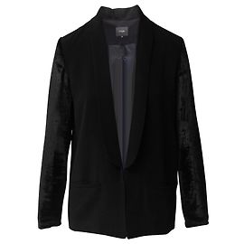 Maje Velvet Sleeve Blazer in Black Acetate Black