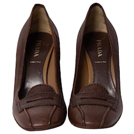 Prada-Prada Court Square Toe Heels in Brown Leather-Brown