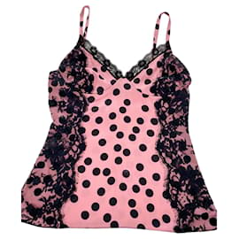 Dolce & Gabbana-Fabric and lace strap top-Black,Pink