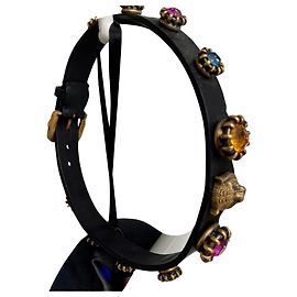 Colar Gucci de couro com cristais Multicor