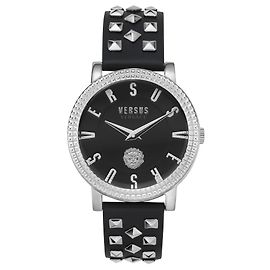 Versus Versace Pigalle Leather Stud Watch Silvery Metallic