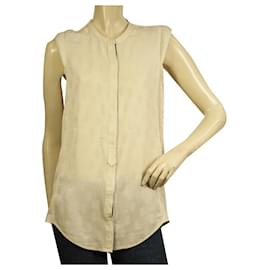 Zadig & Voltaire-Blusa Zadig and Voltaire Texas Zac Deluxe Creme Zacquard Seda Sem Manga - Tamanho M-Bege