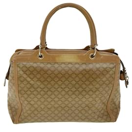 Céline-CELINE Macadam Canvas Hand Bag PVC Leather Beige Auth 31582-Beige