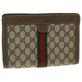 Gucci-GUCCI GG Canvas Web Sherry Line Clutch Bag Beige Red Green Auth am3107-Red,Beige,Green
