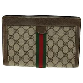Gucci-GUCCI GG Canvas Web Sherry Line Clutch Bag Beige Red Green Auth am3107-Red,Beige,Green