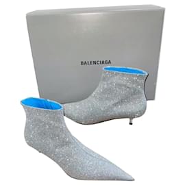 Balenciaga-calf leather glitter toe knife booties-Silver hardware