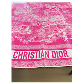 Dior-Echarpe rosa neon DIOR Toile de Jouy Reverse-Branco,Fuschia