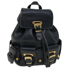 Gianni Versace Backpack Leather Navy Auth am3112 Navy blue