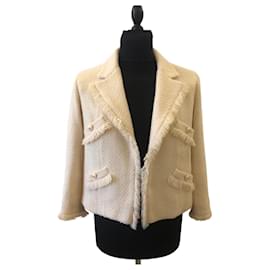 Chanel-Chanel Boutique Vintage 92a, 1992 Fall Winter Wool Ivory Fringe Trim Jacket-Cream