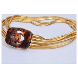 Chanel-Rare Chanel 97P, 1997 Spring Multi Strand Chain, gold plated, Tortoise Lucite CC Belt!-Gold hardware