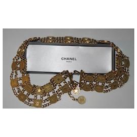 Chanel-Chanel 2001 Spring, 01P Gold Plated Brass Stars CC multi chain belt with hook closure-Golden,Gold hardware