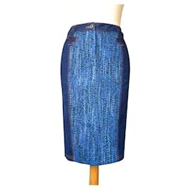 D&G-Blue Denim Skirt With Bouclé-Blue