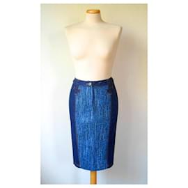 D&G-Blue Denim Skirt With Bouclé-Blue