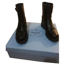 Prada Lambskin Ankle Boots Black Black