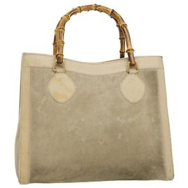 Bolsa de mão GUCCI bambu camurça couro bege auth am3118 Bege