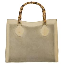 Gucci-GUCCI Bamboo Hand Bag Suede Leather Beige Auth am3118-Beige