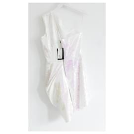 Autre Marque-Alex Perry - Kea - Robe courte asymétrique à sequins-Rose,Blanc