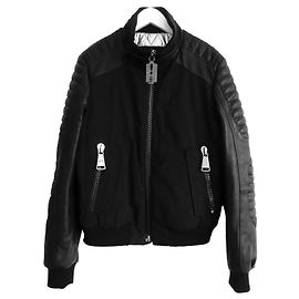 Philipp Plein Nylon & Leather Biker Jacket Black