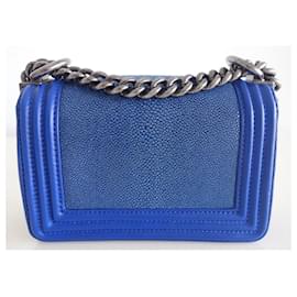 Chanel-Mini Boy Chanel shagreen bag-Dark blue