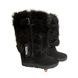 Prada Black Deerskin Suede Boots Black
