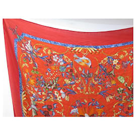 Hermès-HERMES PAUWELS EAST AND WESTERN STONES SHAWL CASHMERE SILK SCARF-Red