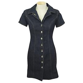 Chanel-NEW CHANEL BLUE DENIM DRESS WITH SILVER BUTTONS S 36 NAVY BLUE COTTON DRESS-Navy blue
