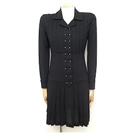 Chanel-NEW CHANEL DRESS WITH BUTTONS 38 M IN BLACK CHIFFON NEW BLACK DRESS-Black