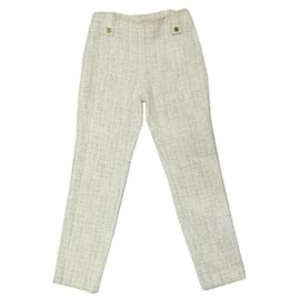 Chanel-CHANEL P TROUSERS17795 38 M IN WHITE COTTON TWEED WHITE COTTON TROUSERS PANTS-White