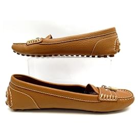 Louis Vuitton-LOUIS VUITTON SHOES LOCK IT MOCCASIN 41 GRAINED LEATHER CAMEL LOAFER SHOE-Caramel