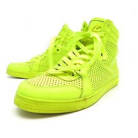 CHAUSSURES GUCCI CODA NEON CUIR PERFORE 323812 6.5 41.5 BASKETS MONTANTES Vert