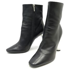 SCHUHE STIEFELETTEN CHRISTIAN DIOR SAVANE 37 schwarze Lederstiefel Schwarz