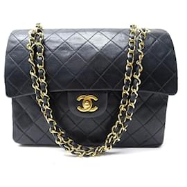 Chanel-VINTAGE CHANEL TIMELESS CLASSIC MM BLACK LEATHER HAND BAG-Black