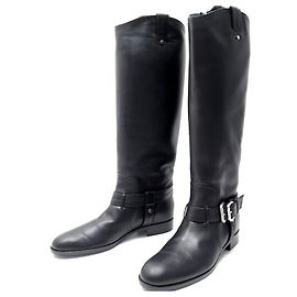 CHAUSSURES BOTTES DIOR AMAZONE 40.5 39.5 EN CUIR NOIR CAVALIERES FLAT BOOTS Noir