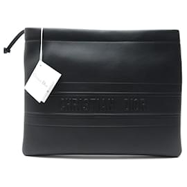 Christian Dior-NEW HANDBAG POCHETTE CHRISTIAN DIOR STRIPE POUCH S5543BLACK LEATHER CGSB-Black