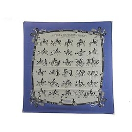 Hermès RARO SCIARPA VINTAGE HERMES LETTERA DA NAPOLEONE A MURAT 1950 SCIARPA GRYGKAR Blu
