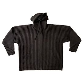 Issey Miyake Homme Cárdigan gris con cremallera y capucha Plissé Gris antracita