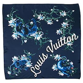 LOUIS VUITTON Pañuelo de seda estampado en tonos azules,…