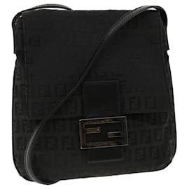 Fendi-FENDI Zucchino Canvas Mamma Baguette Shoulder Bag Nylon Black Auth rd3006-Black