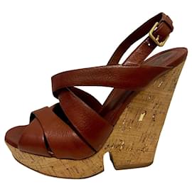 Vintage YSL Yves Saint Laurent geborduurd suède lederen platform wedge sandalen eu 37.5 ons 6.5-7 Schoenen damesschoenen Sandalen Espadrilles & Sleehakken 