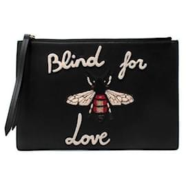 Gucci-Blind For Love Clutch aus Leder mit Stickerei-Schwarz