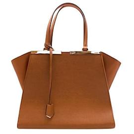 Fendi-Brown Textured Leather 3 Jours Tote Bag-Brown