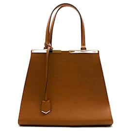 Fendi-Brown Textured Leather 3 Jours Tote Bag-Brown