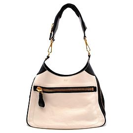 Bolsa de ombro de couro preto e branco Tom Ford com zíper Branco