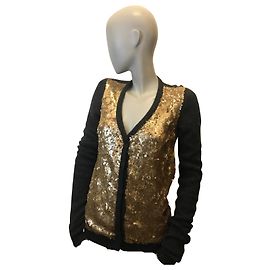 Cardigan Twin Set in lana, seta e paillettes D'oro Grigio antracite