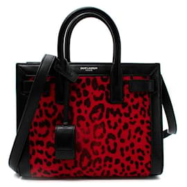 Saint Laurent-Saint Laurent Nano Sac du Jour Tasche aus rotem Kalbsleder mit Leopardenmuster-Rot