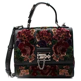 Dolce & Gabbana-Dolce & Gabbana Monica Floral Velvet Black Leather Bag-Multiple colors